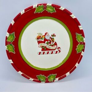 Christopher Radko Home For The Holidays Santa in Sleigh Ironstone 9" Plate Disc.